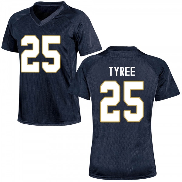 Chris Tyree Notre Dame Fighting Irish NCAA Women's #25 Navy Blue Game College Stitched Football Jersey FZO8555YC